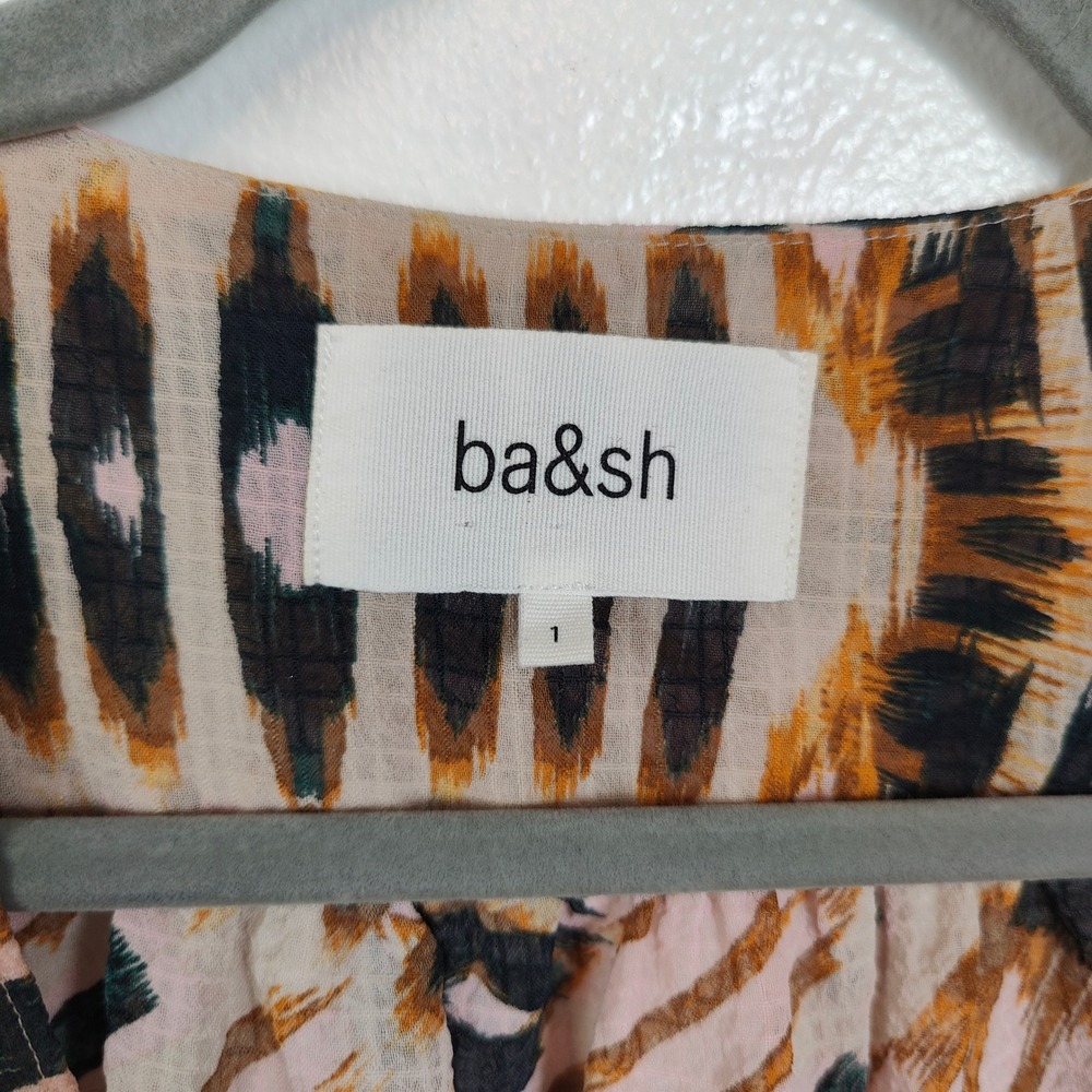 ba&sh Cally Cropped Wrap Top Womens 1 Pink Abstract Ikat Wrap Front Tie Boho - Picture 6 of 9